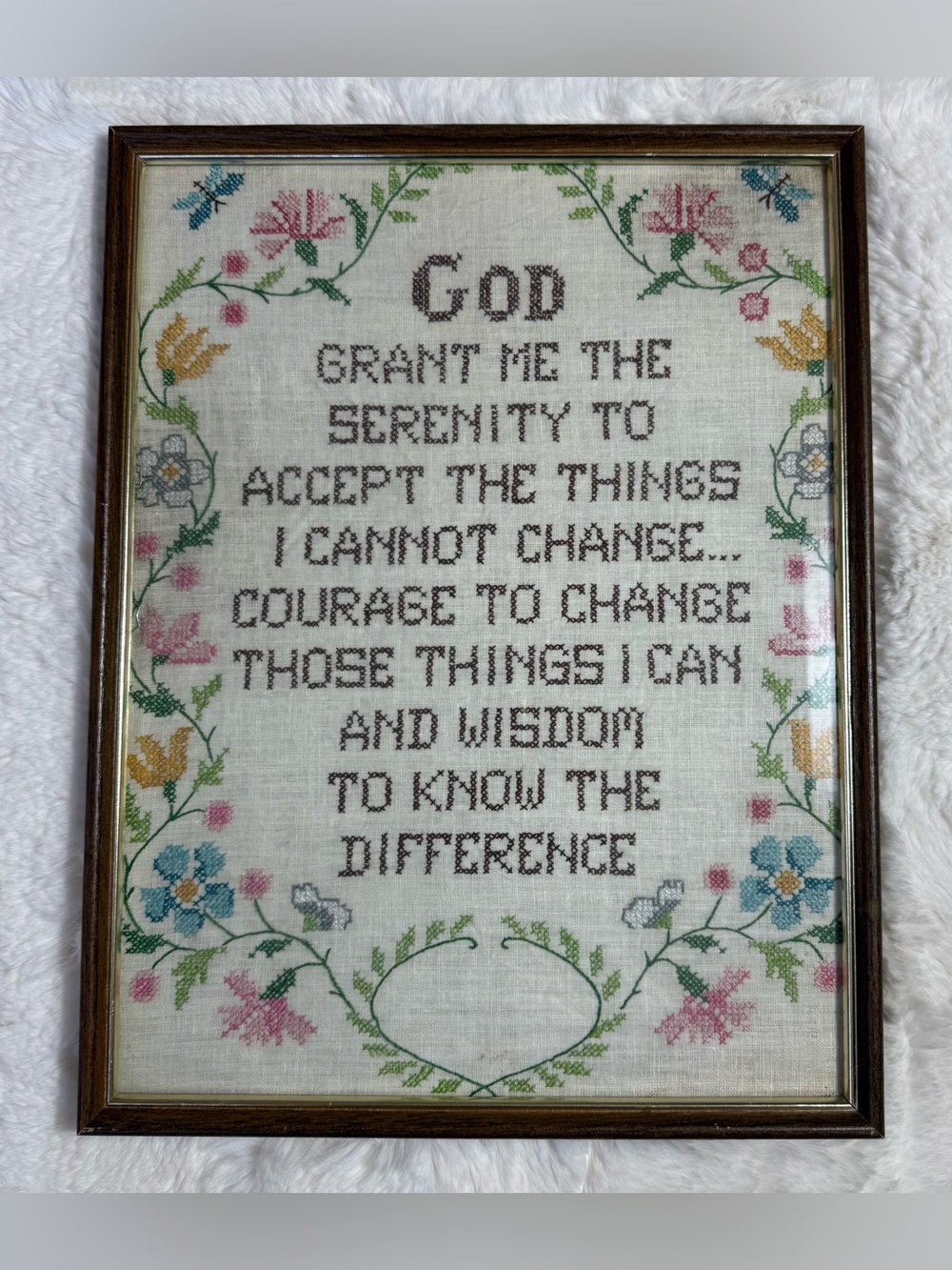 Vintage Framed Serenity Prayer Cross Stitch Wall Art